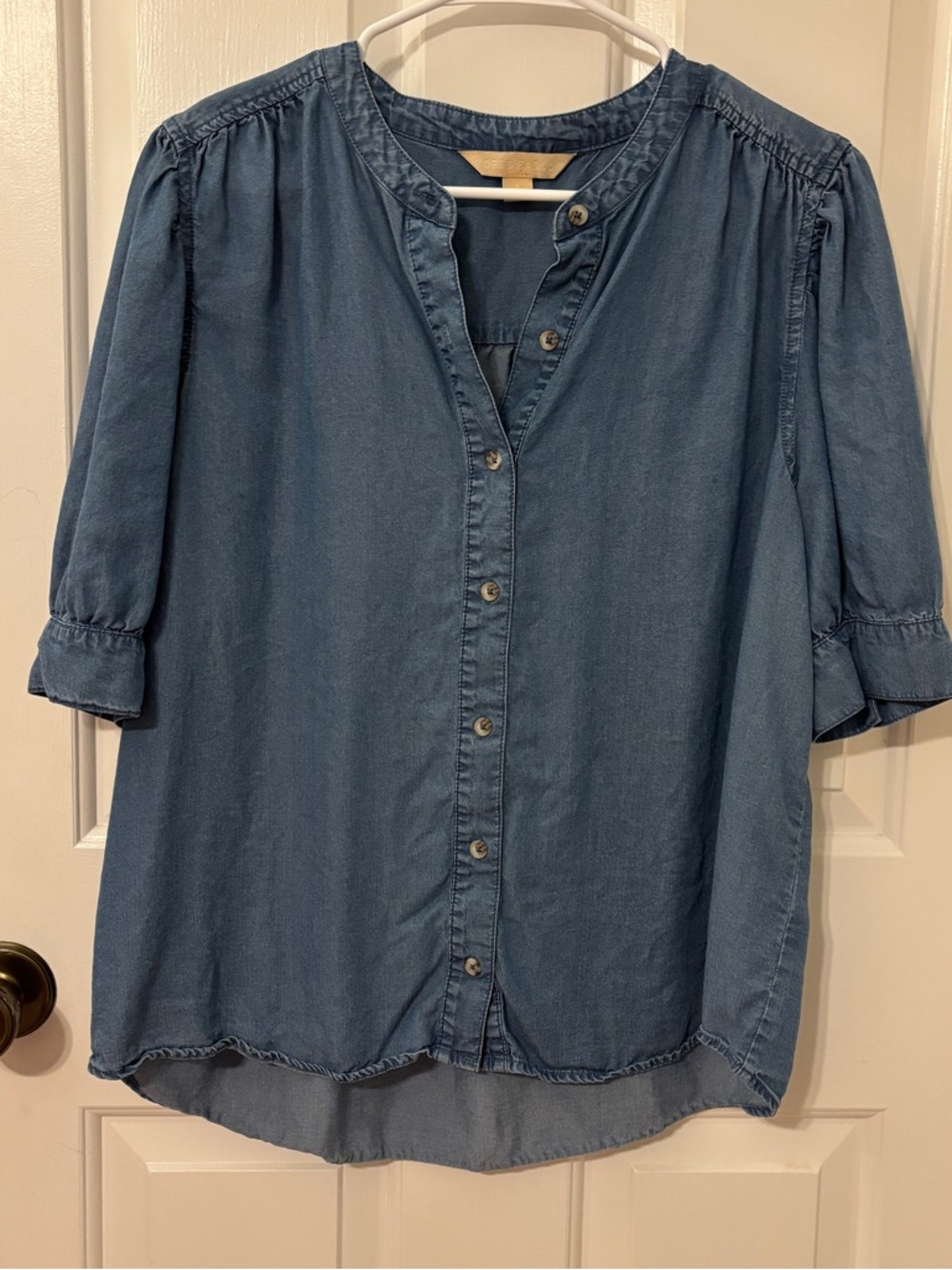 Denim-Blue Button Front Women's Top
